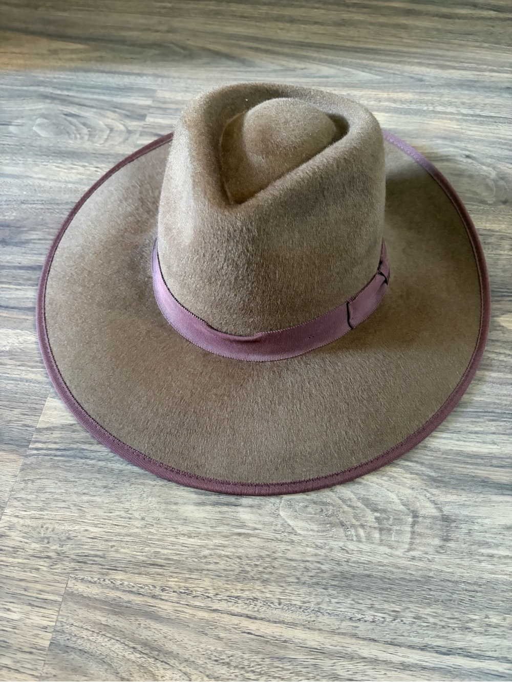 Brixton Brown Felt Wide-Brim Fedora with Taupe Ribbon Trim